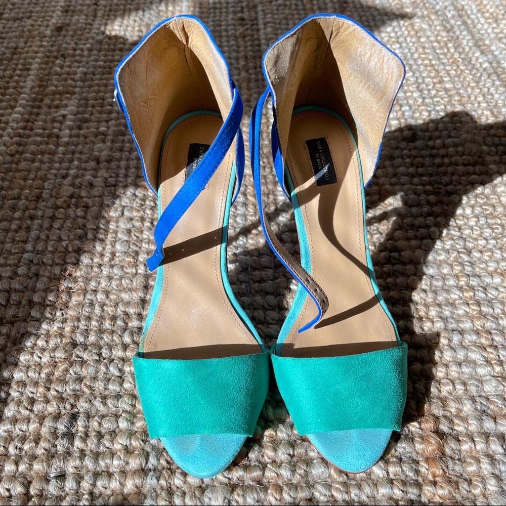 Zara color block ankle strap sandal 💚💙
